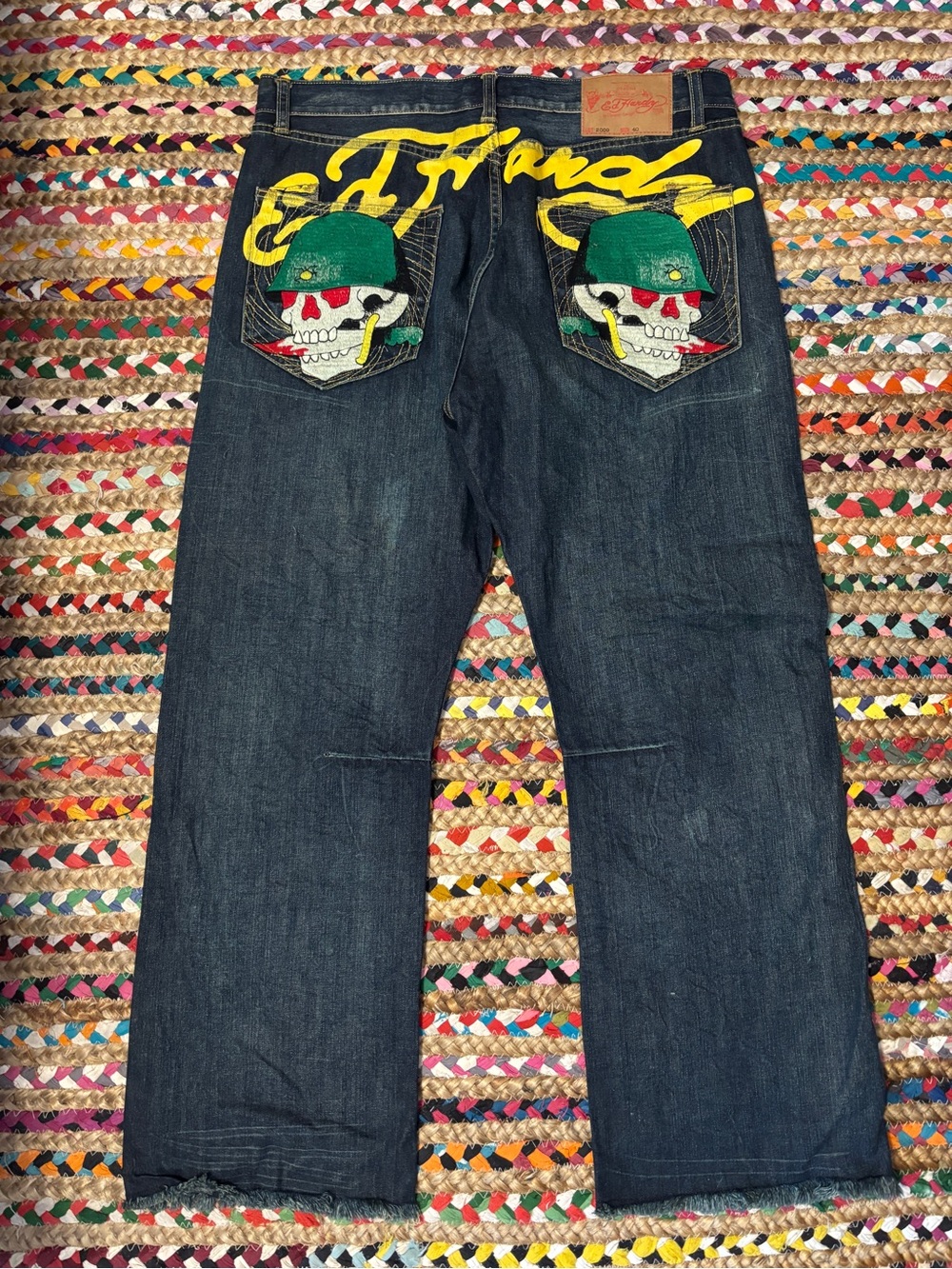 2009 Ed Hardy Dark Blue Embroidered Skull Pocket Jeans